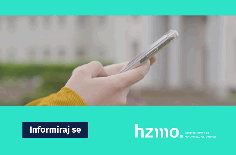 Ilustracija prikazuje ruke koje tipkaju na pametnom mobilnom uređaju. Logo HZMO-a i natpis