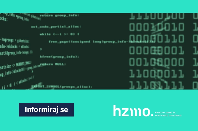Ilustracija prikazuje programski kod. Logo HZMO-a i natpis 