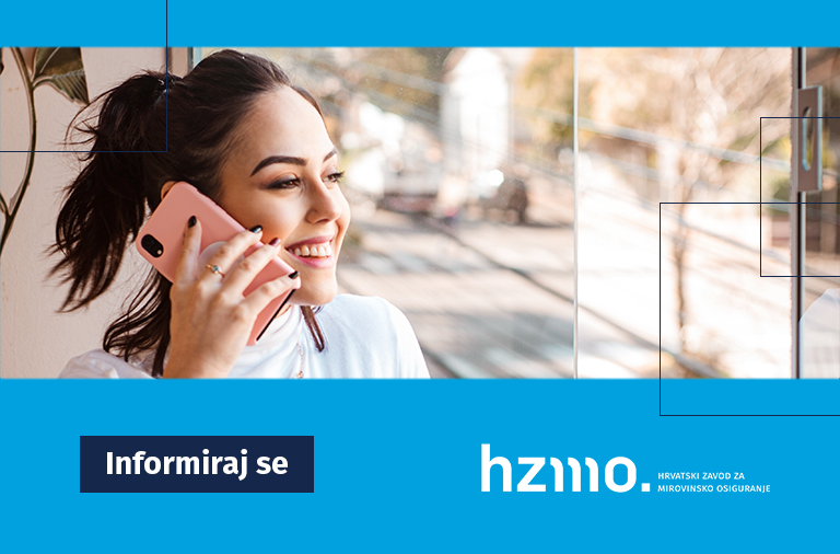 Ilustracija prikazuje ženu koja razgovara na mobilnom uređaju. Logo HZMO-a i natpis