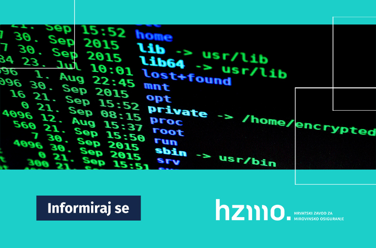 Ilustracija prikazuje ekran na kojem je programski kod. Logo HZMO-a i natpis 