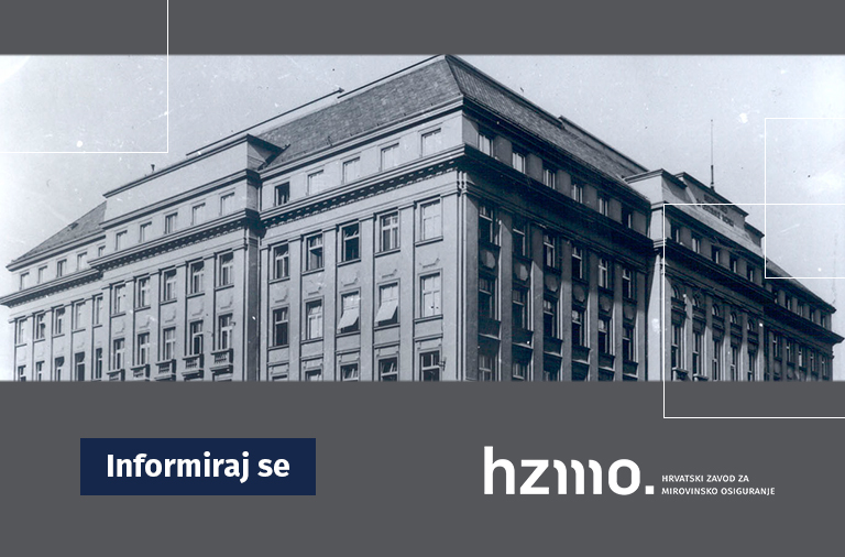 U vrhu ilustracije nalazi se povijesna fotografija Središnje službe HZMO-a, a natpis informiraj se nalazi se u dnonjem lijevom kutu, dok je logo HZMO u donjem desnom kutu.