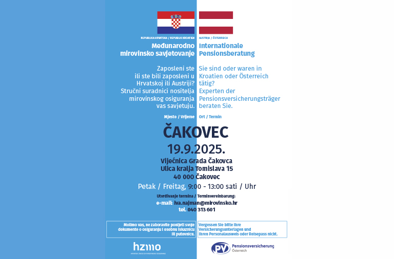 Hrvatski zavod za mirovinsko osiguranje organizira Međunarodne savjetodavne dane s predstavnicima austrijskog mirovinskog osiguranja