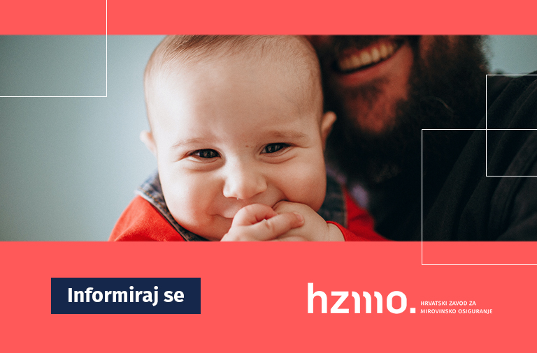 Ilustracija prikazuje oca kako drži dijete koje se smije. Logo HZMO-a i natpis