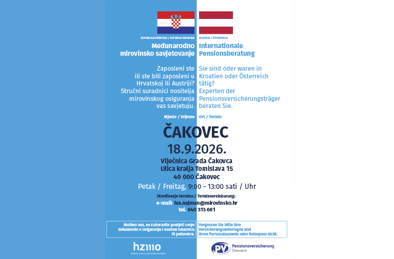 Hrvatski zavod za mirovinsko osiguranje organizira Međunarodne savjetodavne dane s predstavnicima austrijskog mirovinskog osiguranja