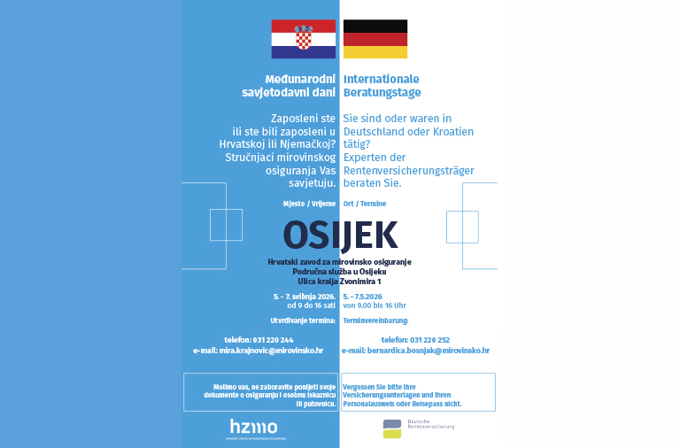 Hrvatski zavod za mirovinsko osiguranje organizira Međunarodne savjetodavne dane s predstavnicima njemačkog mirovinskog osiguranja