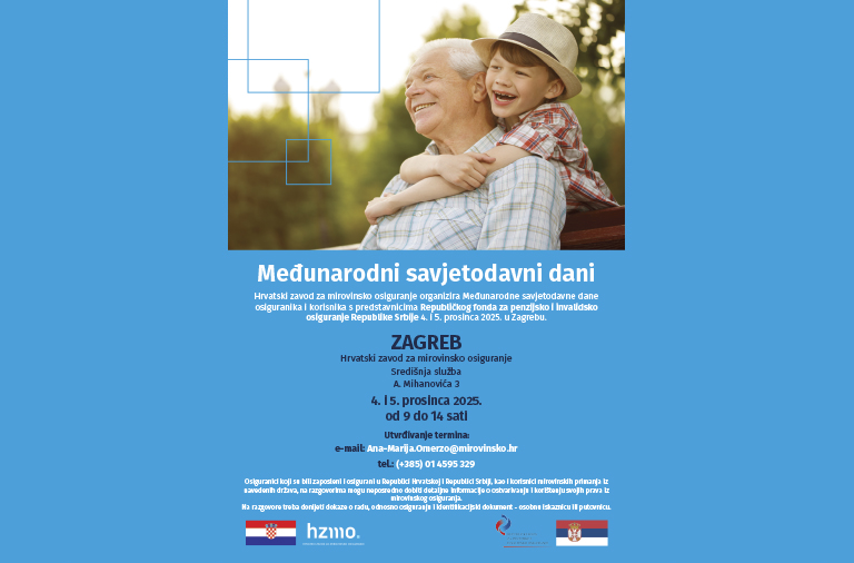 Hrvatski zavod za mirovinsko osiguranje organizira Međunarodne savjetodavne dane s predstavnicima srbijanskog mirovinskog osiguranja